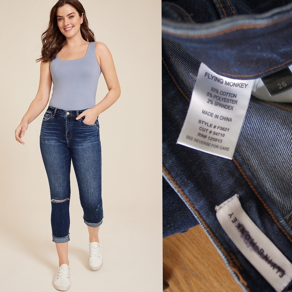 NWOT Flying Monkey High Rise Ripped Cropped Skinny Jeans 26 2